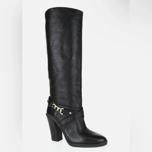 👢 Kate Spade Montreal Black Leather Chain Link Tall Boots 9.5M - Picture 2 of 10